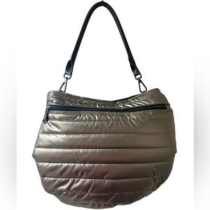 THINK ROYLN "U" Messenger Monterey Pearl Cognac Quilted Puffy Shoulder Bag